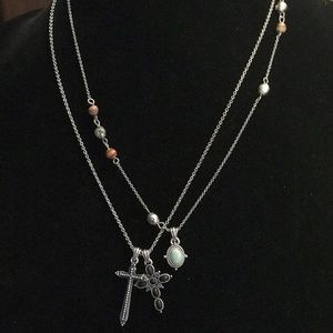 Multi-strand silver Lucky Brand necklace, cross